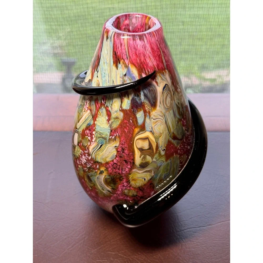 Robert Eickholdt 2000 Signed Studio Art Glass Vase Dichroic Black Wrap Sculpture